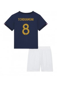 Ranska Aurelien Tchouameni #8 Jalkapallovaatteet Lasten Kotipeliasu MM-kisat 2022 Lyhythihainen (+ Lyhyet housut)